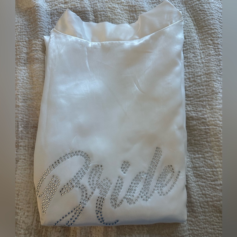 White Satin Bride Robe with Rhinestone Detail